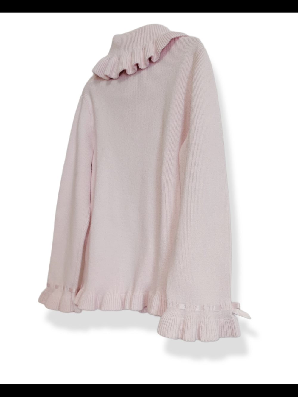 🌿Gymboree Vintage Girls 3T Pink Ruffle Collar Cotton Sweater Bow Wrists Classy - Picture 8 of 10